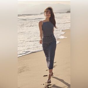 OGL move Low Rise Folded Waist Striped Midi Skirt Blue/navy sz medium New